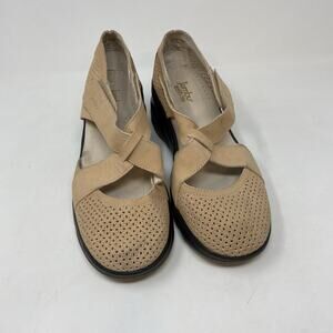 Jambu Memory Foam Mary Janes Womens US 8M Beige Shoes Perforated Wedge Comfort